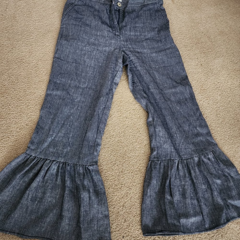 Anthropologie ettiwa linen denim flared capris